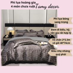 Bộ phi lụa gấm hoàng gia Singapore TamyDecor họa tiết sang trọng ga màu trơn