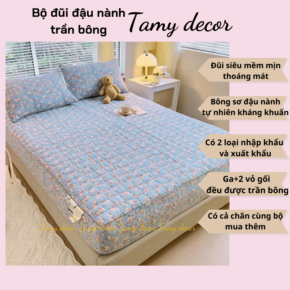 Bộ ga gối cotton đũi sơ đậu nành soybean trần bông cả gối có bán thêm chăn TamyDecor » TamyDecor - Chăn ga gối đệm Bộ ga gối cotton đũi sơ đậu nành soybean trần bông cả gối có bán thêm chăn TamyDecor - Ảnh 4