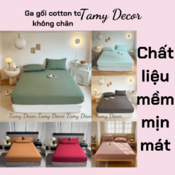 Ga gối cotton tc  3 món không chăn màu trơn TamyDecor