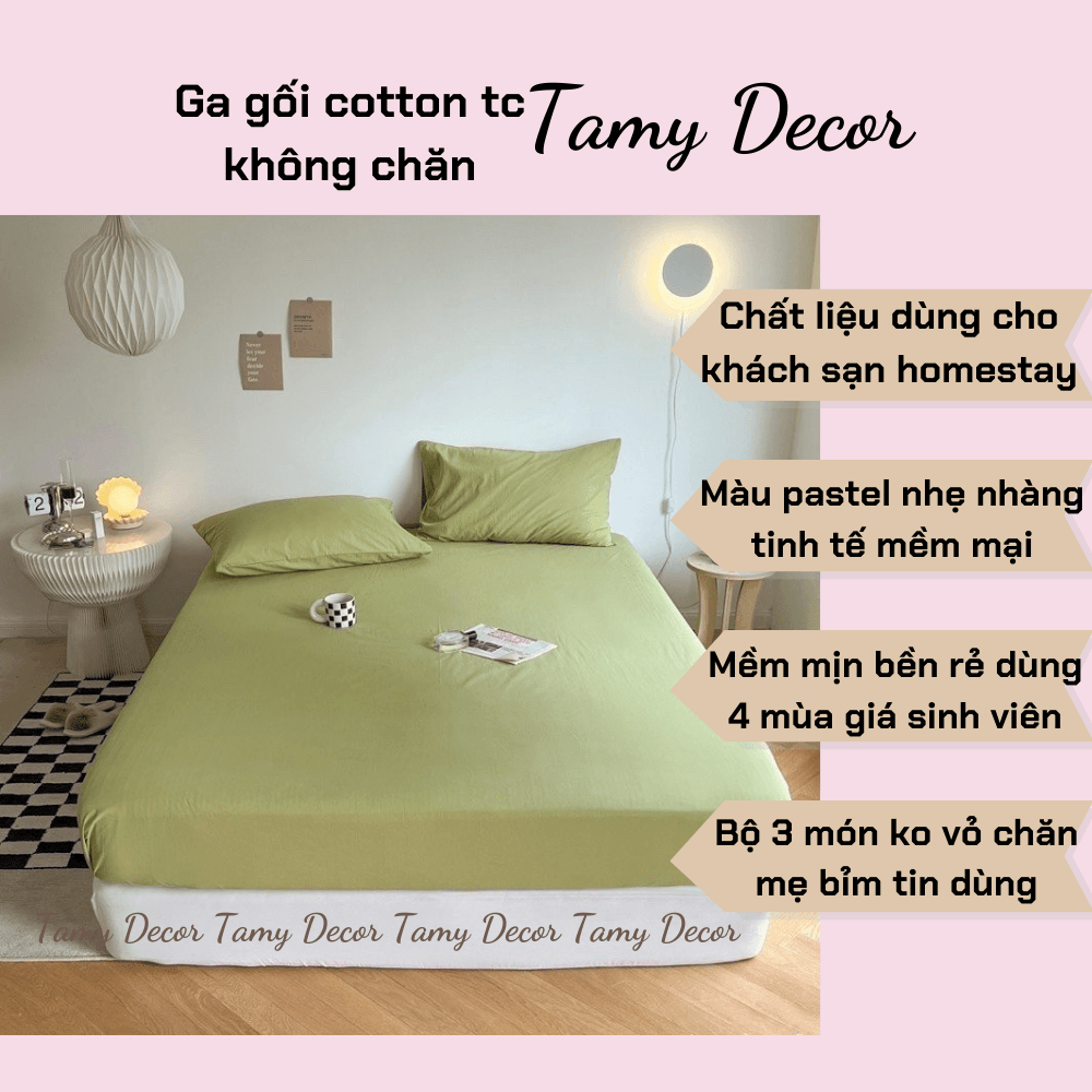 Ga gối cotton tc 3 món không chăn màu trơn TamyDecor » TamyDecor - Chăn ga gối đệm Ga gối cotton tc 3 món không chăn màu trơn TamyDecor - Ảnh 4