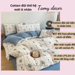 Set chăn ga cotton đũi 40s họa tiết hoa Tamy Decor