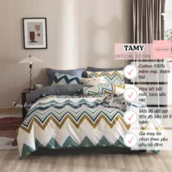Bộ Chăn Ga Gối Cotton 100% Nhiều Hình Kẻ 4 Món Tamy Decor