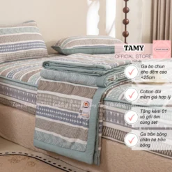 Bộ chăn ga trần bông cotton đũi 2024 Tamy Decor