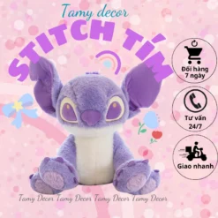Gấu bông Stitch tím tai dài đáng yêu Tamy decor lông dài mềm mại