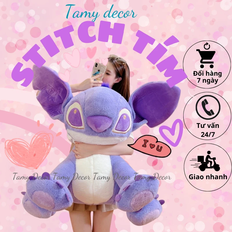 Gấu bông Stitch tím tai dài đáng yêu Tamy decor lông dài mềm mại » TamyDecor - Chăn ga gối đệm Gấu bông Stitch tím tai dài đáng yêu Tamy decor lông dài mềm mại - Ảnh 5