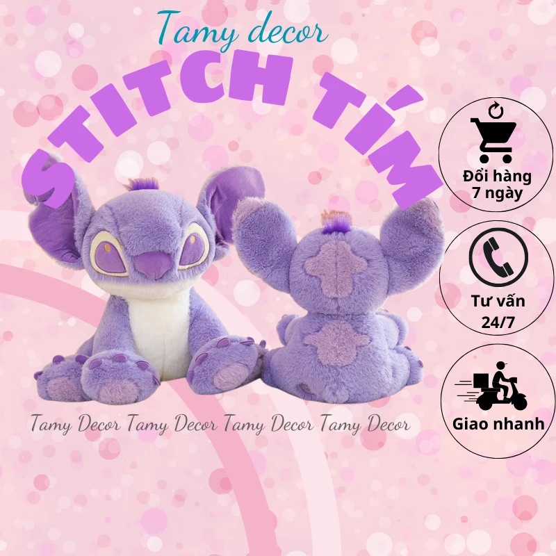 Gấu bông Stitch tím tai dài đáng yêu Tamy decor lông dài mềm mại » TamyDecor - Chăn ga gối đệm Gấu bông Stitch tím tai dài đáng yêu Tamy decor lông dài mềm mại - Ảnh 2