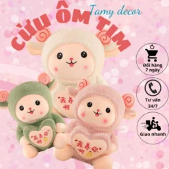Gấu Bông Cừu Ôm Tim Hạnh Phúc Tamy Decor