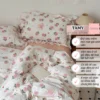 Bộ ga gối cotton đũi viền bèo họa tiết hoa vintage Tamy Decor