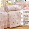 Bộ chăn ga trần bông cotton đũi phủ ren bèo Tamy Decor