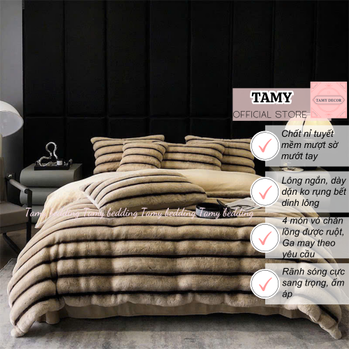 Bộ chăn ga nỉ nhung sọc Tamy Bedding