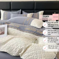 Bộ chăn ga phi lụa vân nổi Tamy Decor