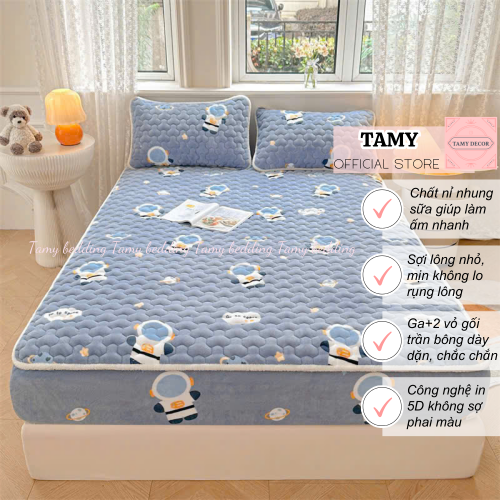 Bộ ga gối nỉ trần bông 3 món Tamy Decor