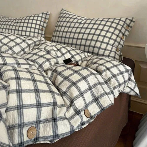 Bộ chăn ga gối chất cotton đũi kẻ có khuy Tamy bedding » TamyDecor - Chăn ga gối đệm Bộ chăn ga gối chất cotton đũi kẻ có khuy Tamy bedding - Ảnh 5