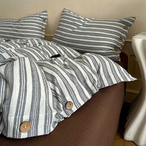 Bộ chăn ga gối chất cotton đũi kẻ có khuy Tamy bedding » TamyDecor - Chăn ga gối đệm Bộ chăn ga gối chất cotton đũi kẻ có khuy Tamy bedding - Ảnh 2