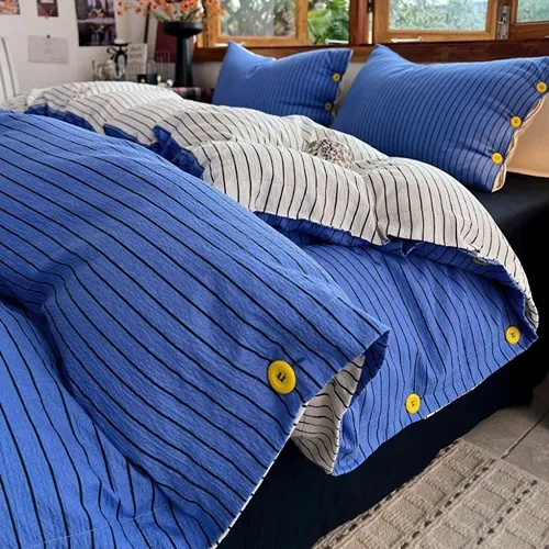 Bộ chăn ga gối chất cotton đũi kẻ có khuy Tamy bedding » TamyDecor - Chăn ga gối đệm Bộ chăn ga gối chất cotton đũi kẻ có khuy Tamy bedding - Ảnh 9